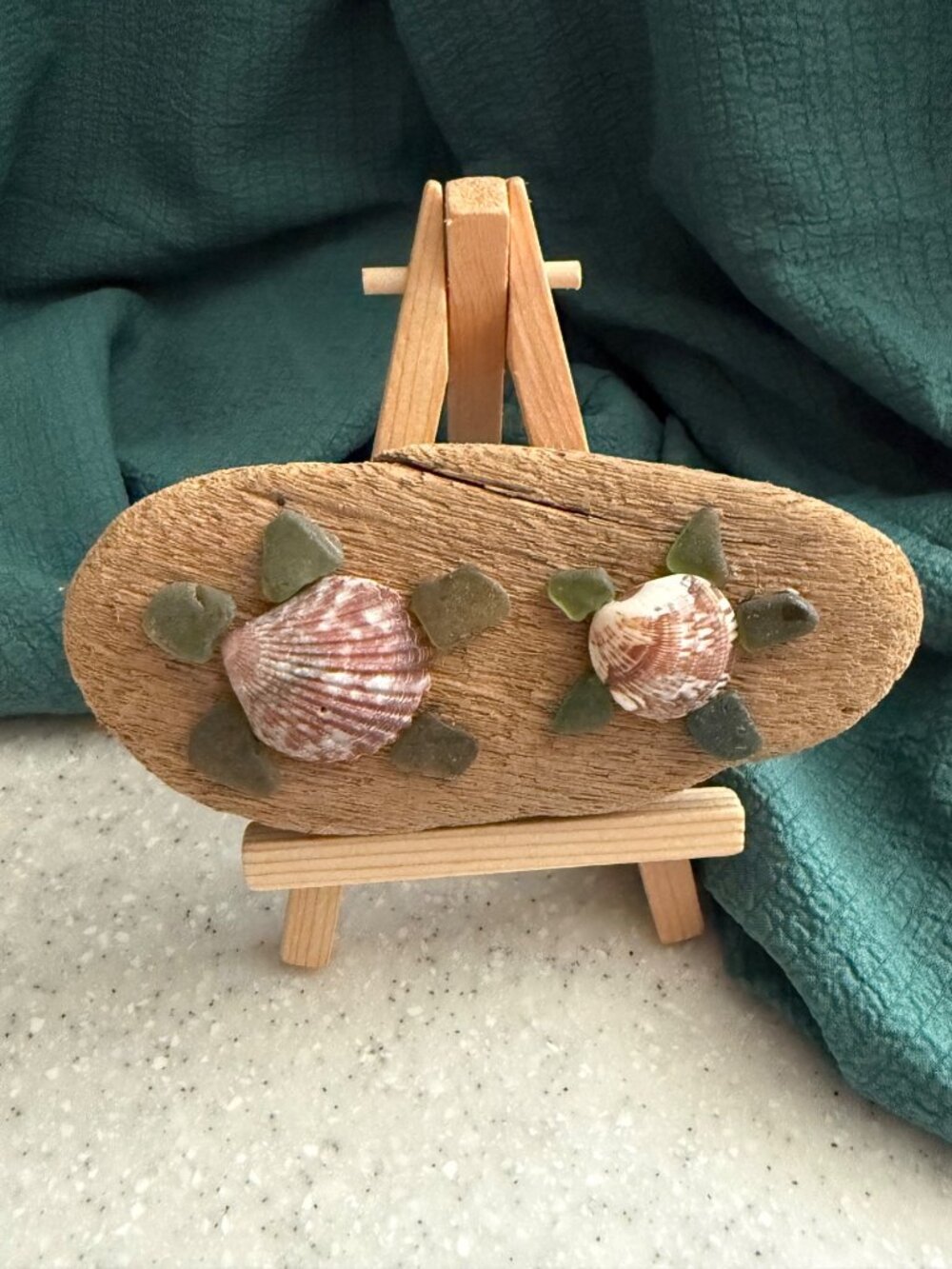 Together by the Shore — Puerto Rico Sea Glass & Shell Turtle Driftwood Art